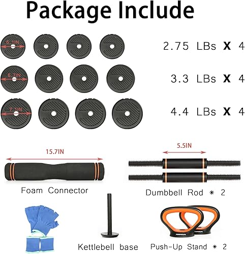 Miniatura 2 de Juego de mancuernas ajustables 4 en 1 para gimnasio en casa, juego de mancuernas de peso libre de 44 libras con conector utilizado como soporte de