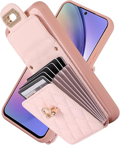 Miniatura 2 de XYX Wallet Case for Samsung Galaxy A54 5G, Crossbody Strap PU Leather Accordion Organizer Card Holder Protective Case with Adjustable Lanyard, Pink