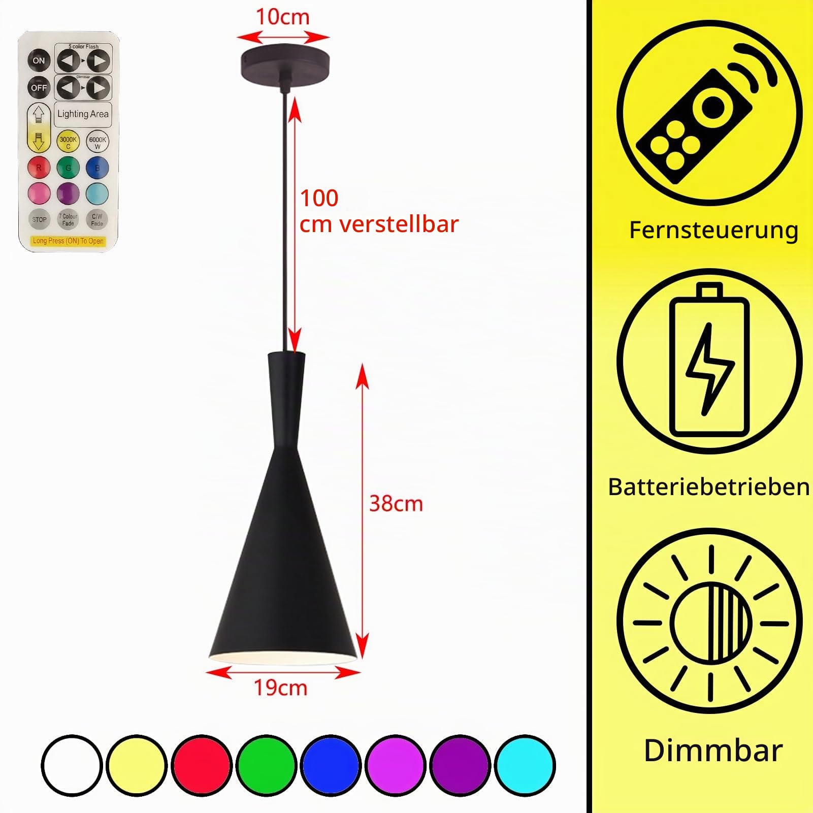 Ohne Stromanschluss Hängelampen Keine Verkabelung erforderlich,Modern Hängelampe ohne Strom Stromanschluss,Metall Pendelleuchte mit Batterie, Innen Batteriebetriebene Hängeleuchte mit Fernbedienung.(B