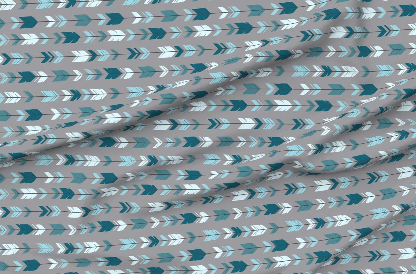 Spoonflower Fabric - Arrow Feathers Rotated Blue Teal Gray Woodland Printed on Minky Fabric by The Yard - Sewing Baby Blankets Quilt Backing Plush