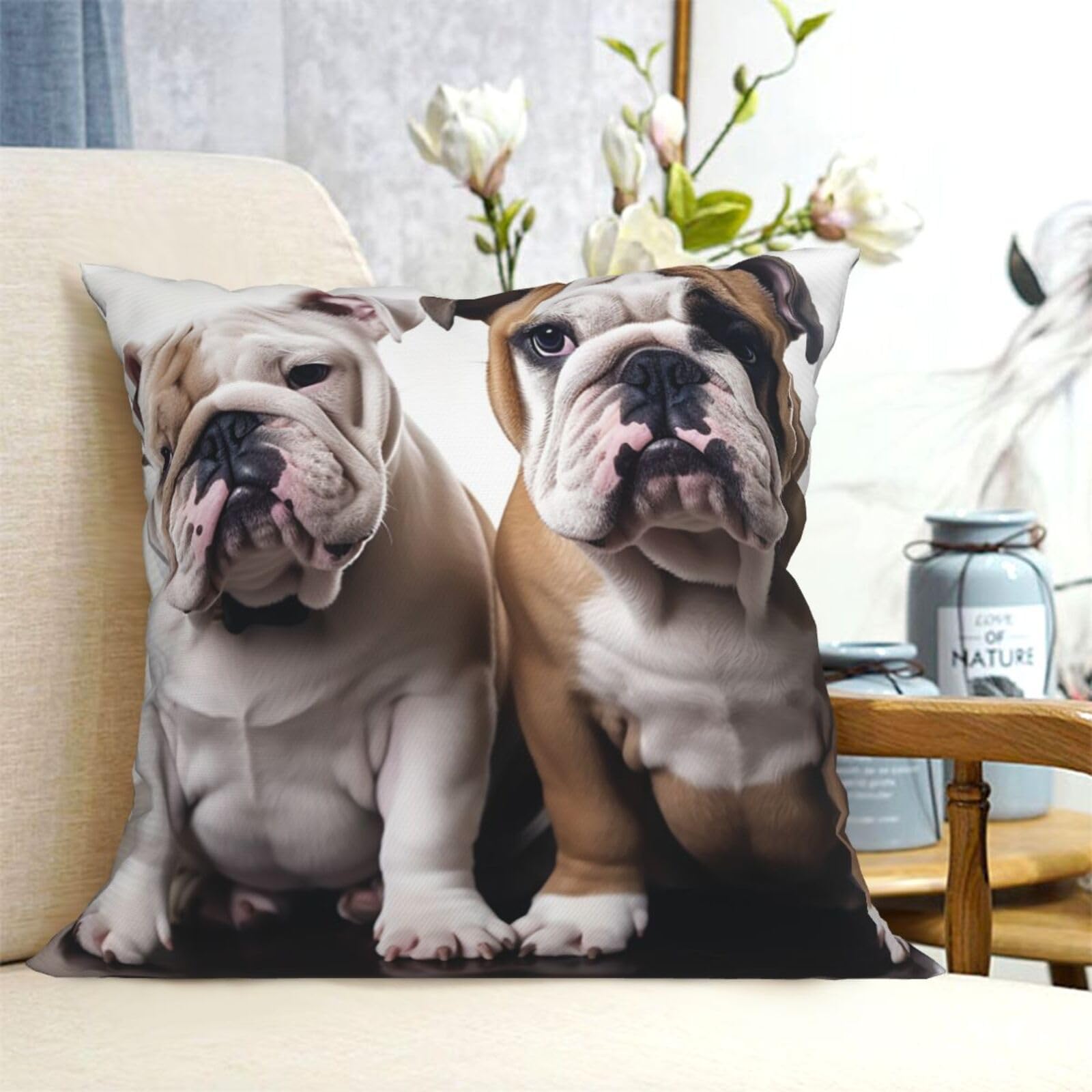 Fodpand Black Decorative Throw Pillow Covers 20"X20" Two Cute Bulldog Dogs Cushion Cases Square Modern Farmhouse Pillow Cases Soft Cozy Cushion Covers For Couch Sofa Bedroom Home Decor Pillowcase