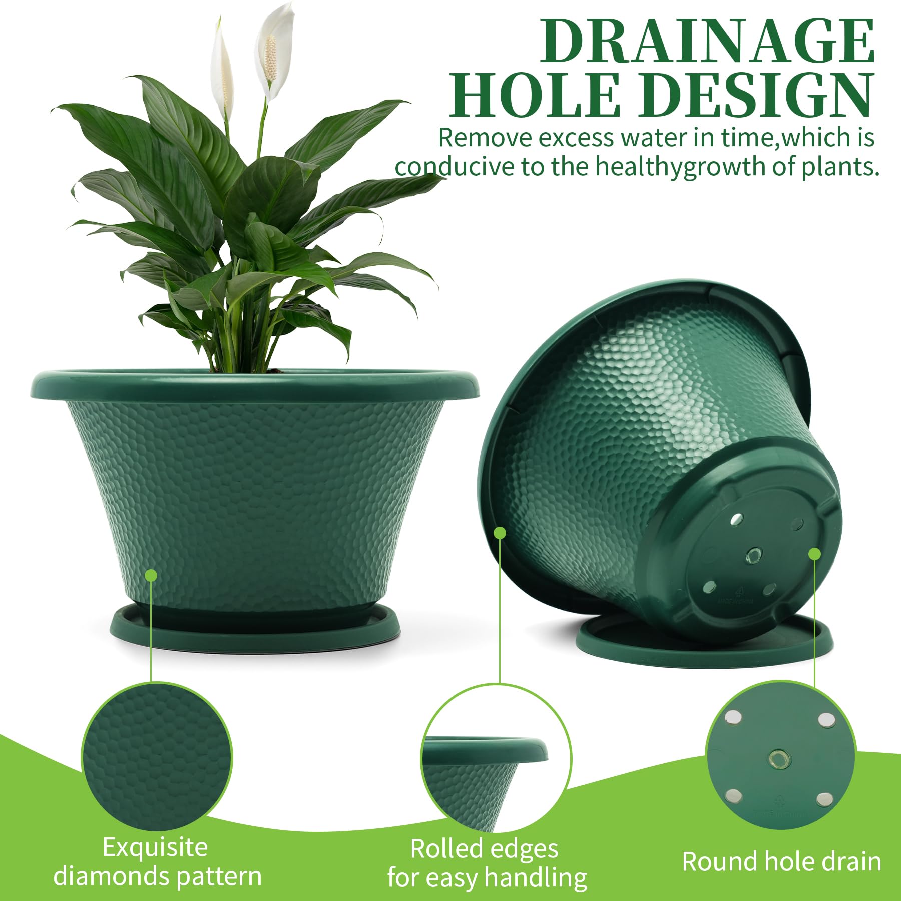 Snapklik.com : Quarut 12 Inch Plant Pot,4 Pack Large Pots For Plants ...