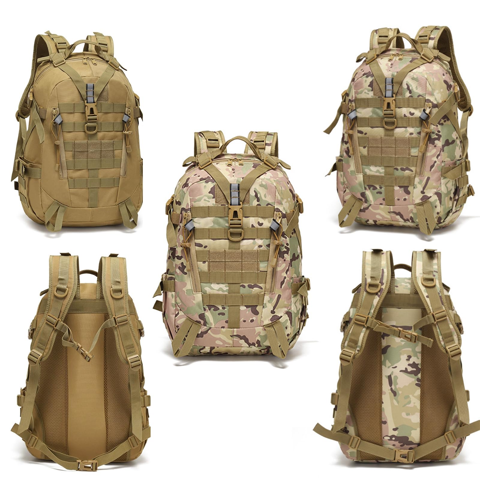 Zaino Tattico Militare 35 Litri Zaino Uomo da Trekking Impermeabile Molle Backpack con Striscia Riflettente per Viaggio, Campeggio, Pesca (Nero)