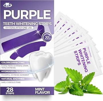 Purple Teeth Whitening Strips, 28 Teeth Whitener Strips Set, Purple Deep Cleanse Teeth Whitening Strips, Enamel Friendly Formula, Effectively Remove Yellow Stains, Gentle Daily Dental Care Mint