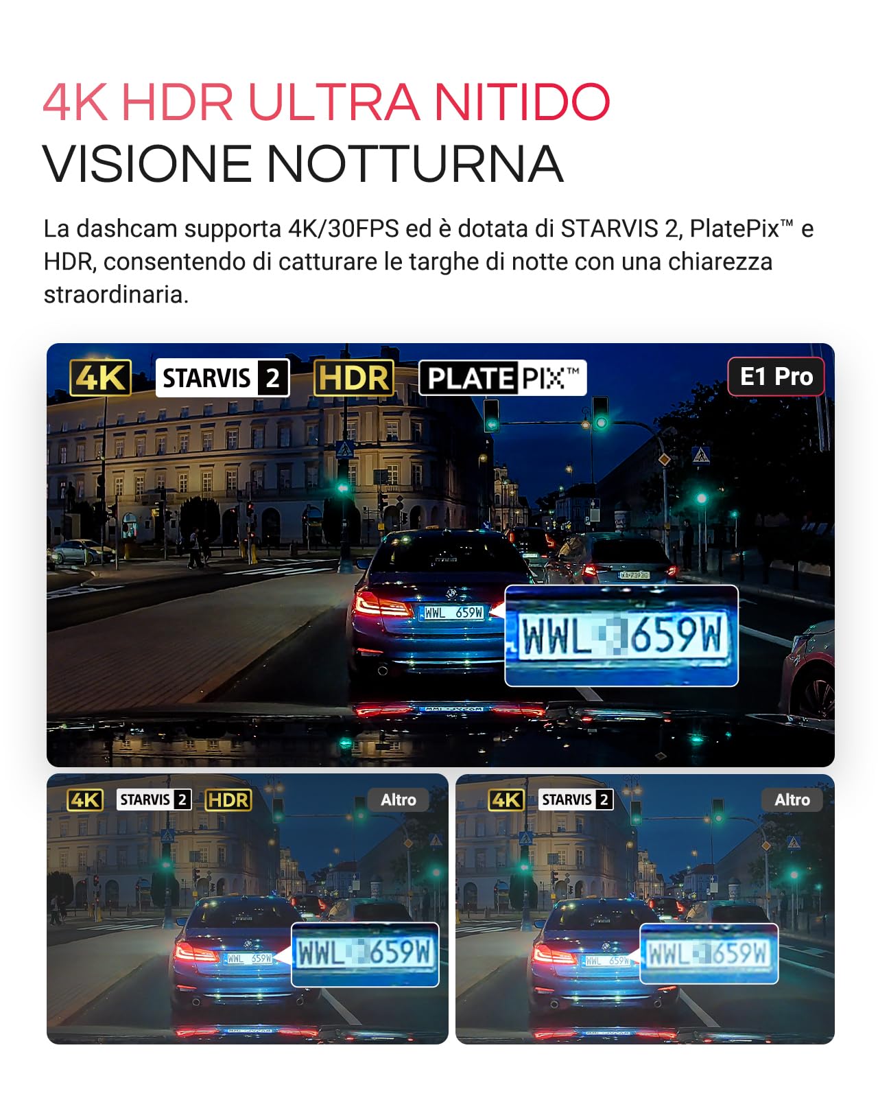 VANTRUE 4K HDR Dash Cam Auto E1 Pro 2160P Mini Dashcam, 5GHz WiFi GPS, STARVIS 2, CPL, Comandi Vocali e APP, Parcheggio 24/7 Telecamera auto, Visione Notturna 2.0, LTE Remoto Opzionale, 1.54”, Max 1TB