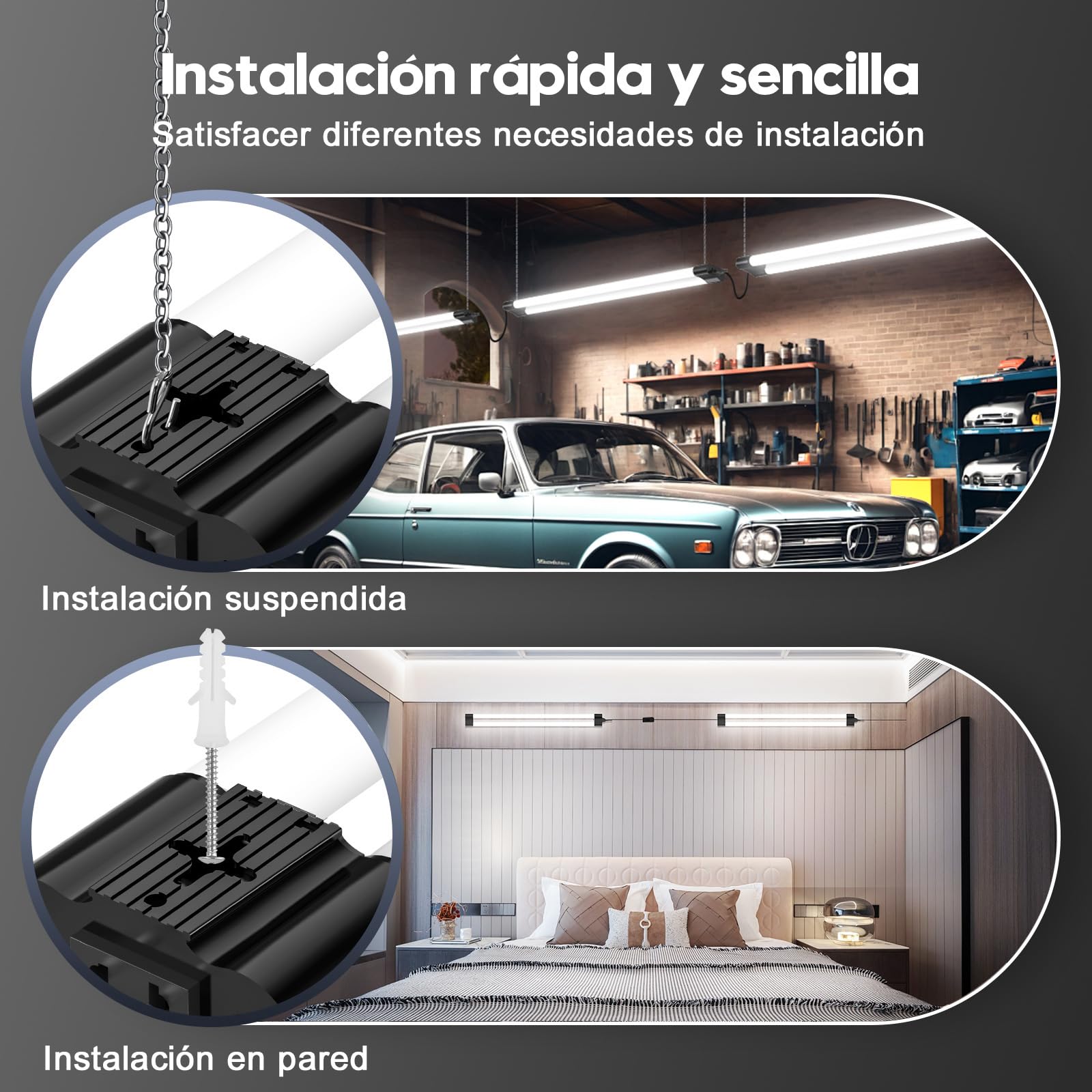 Sararoom Tubos Neón Fluorescentes LED 115cm, T8 40W 4400LM Lampara LED Techo, Blanco Frio 6500K Pantalla Tubo Integrado, IP20 Plafon Barra Led para Garaje Oficina Sótano Taller Cocina Almacén, 6Pcs