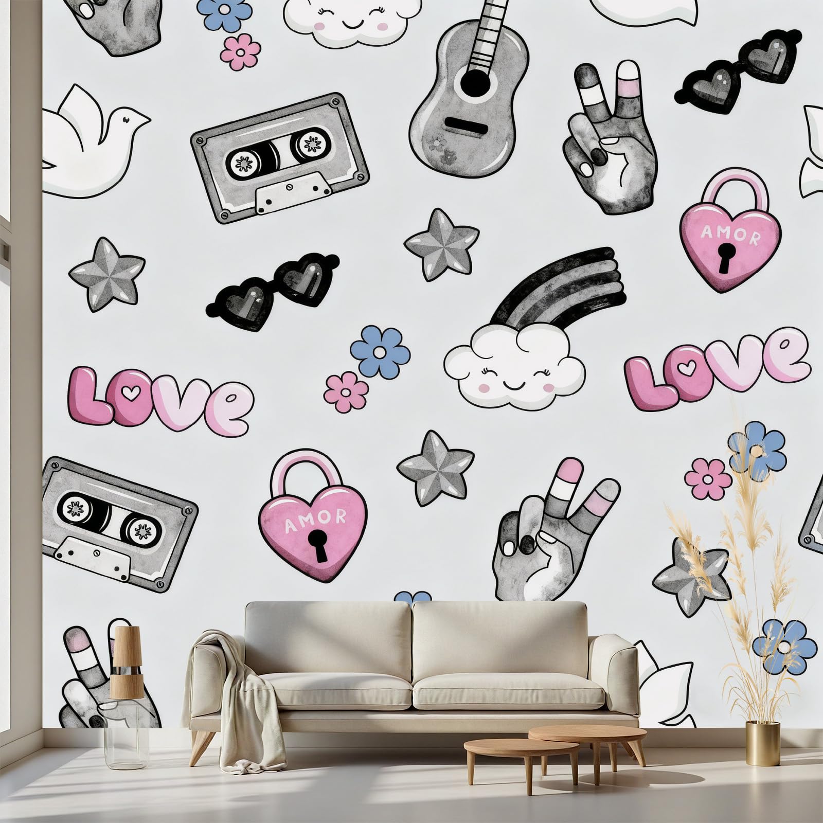 Papier peint panoramique dessin animé adhésif pour masquer les murs abîmés