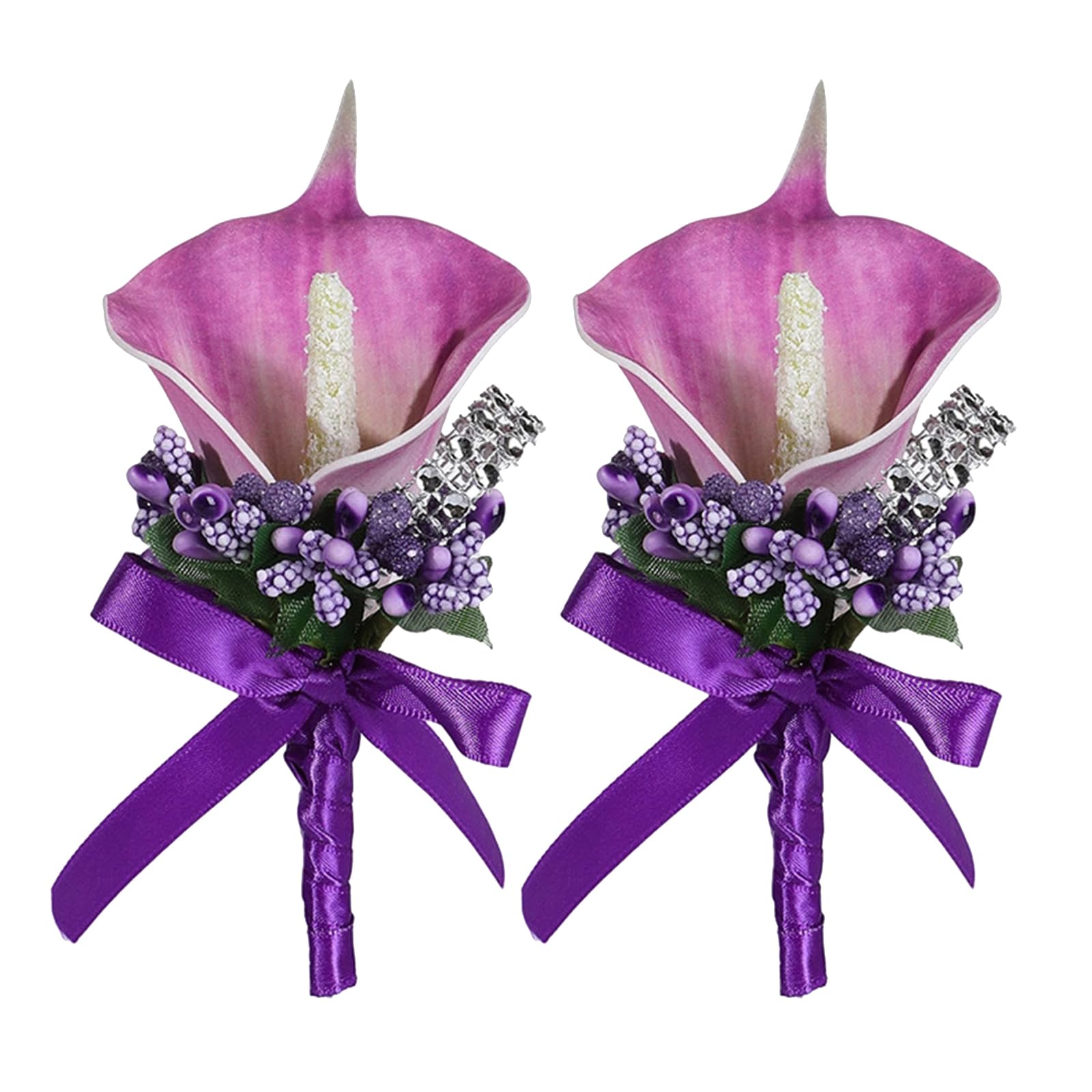 Kaeltsyn Boutonnieres Calla Flower Decoration Corsage Flowers Artificial Floral Wedding Props Elegant Boutonnieres Decors Elegant Faux Calla Boutonniere for Bride and Groom