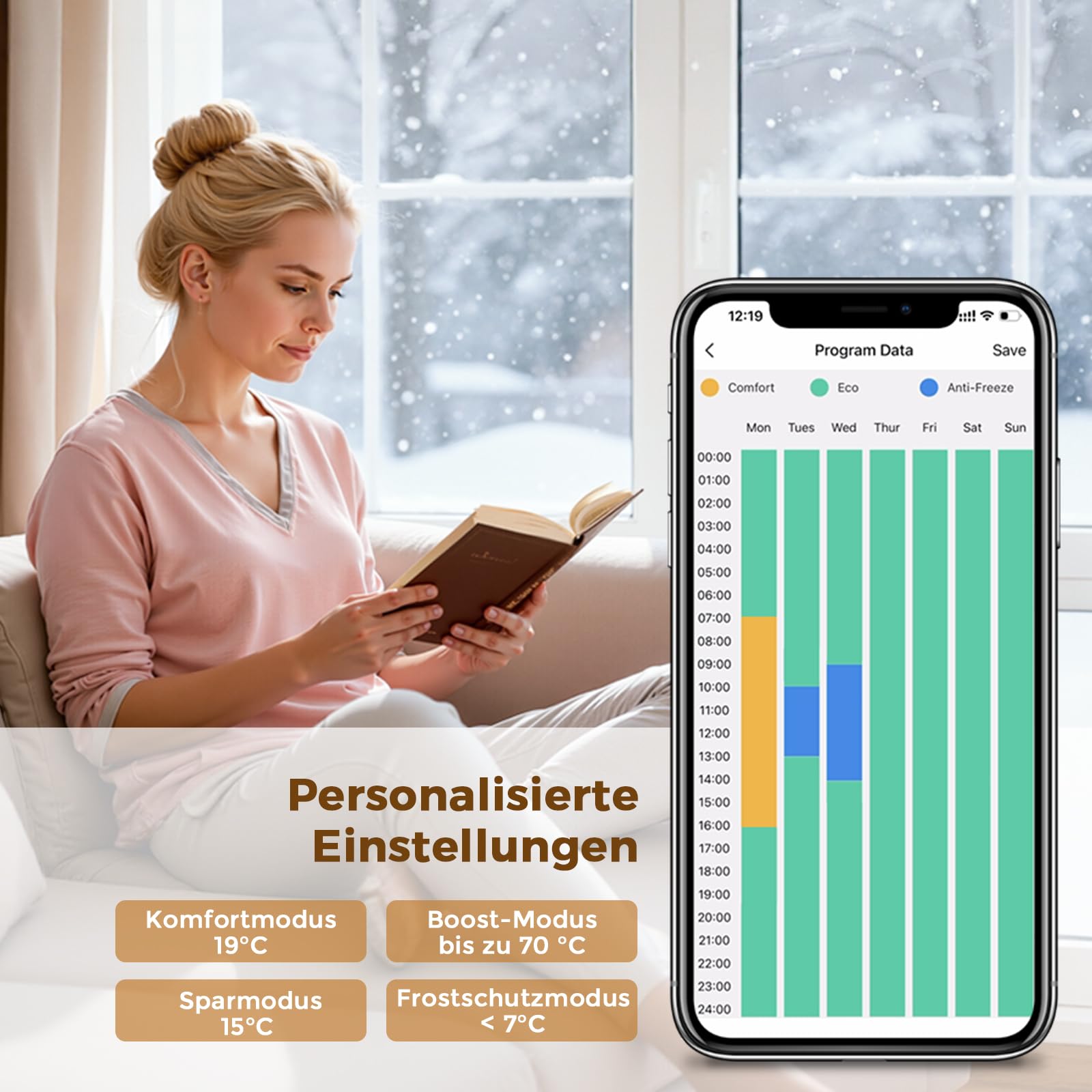Heizstab für Badheizkörper 900W,heizstab badheizkörper mit Thermostat, WiFi-fähig, programmierbare Temperaturregelung, Edelstahl-Heizstab, geeignet für Handtuchheizkörper und Heizkörper, Weiß