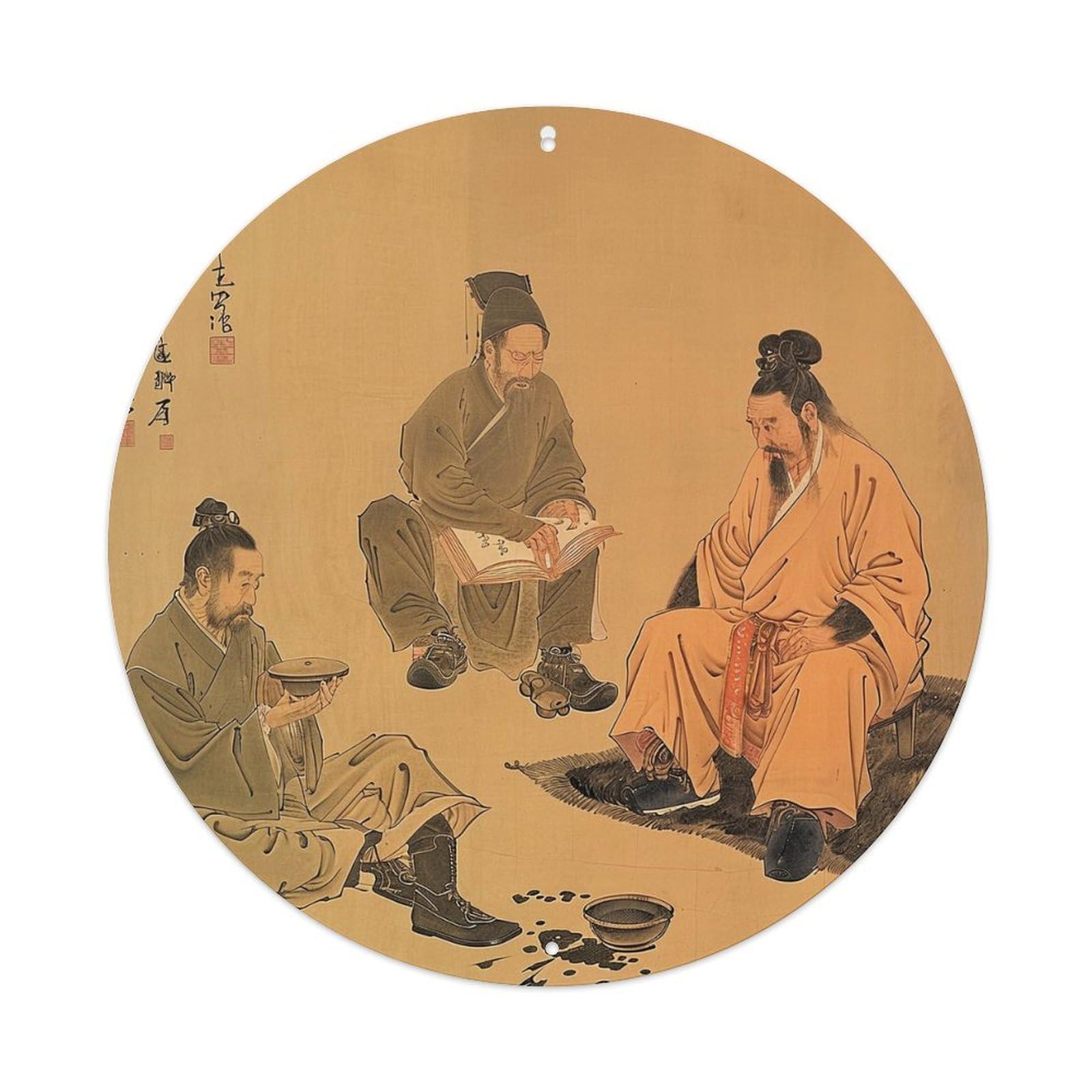 Ancient Scholars Reading And Playing Metal Tin Sign Plaque