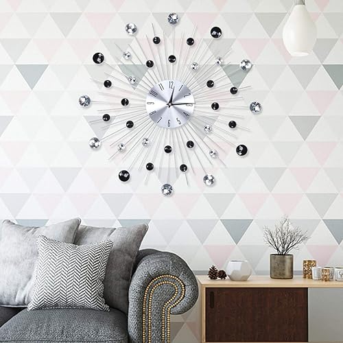 Miniatura 5 de Hilitand Reloj de pared para sala de estar, oficina, reloj de pared metálico brillante para oficina (plateado y negro)