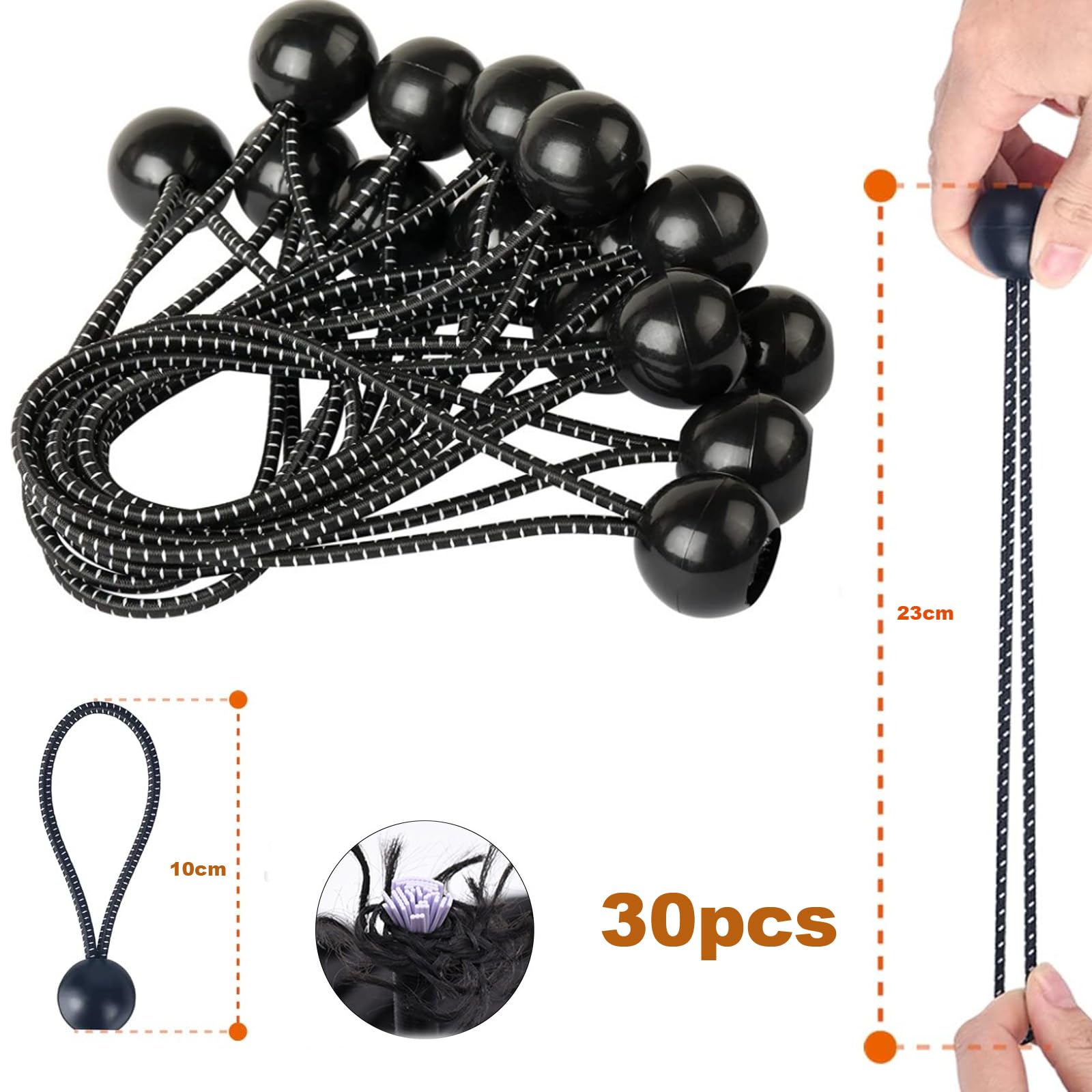 Set 10 Corde Elastiche Con Palline - Tenditori In Gomma Per Teloni, Tende, Campeggio, Fissaggio