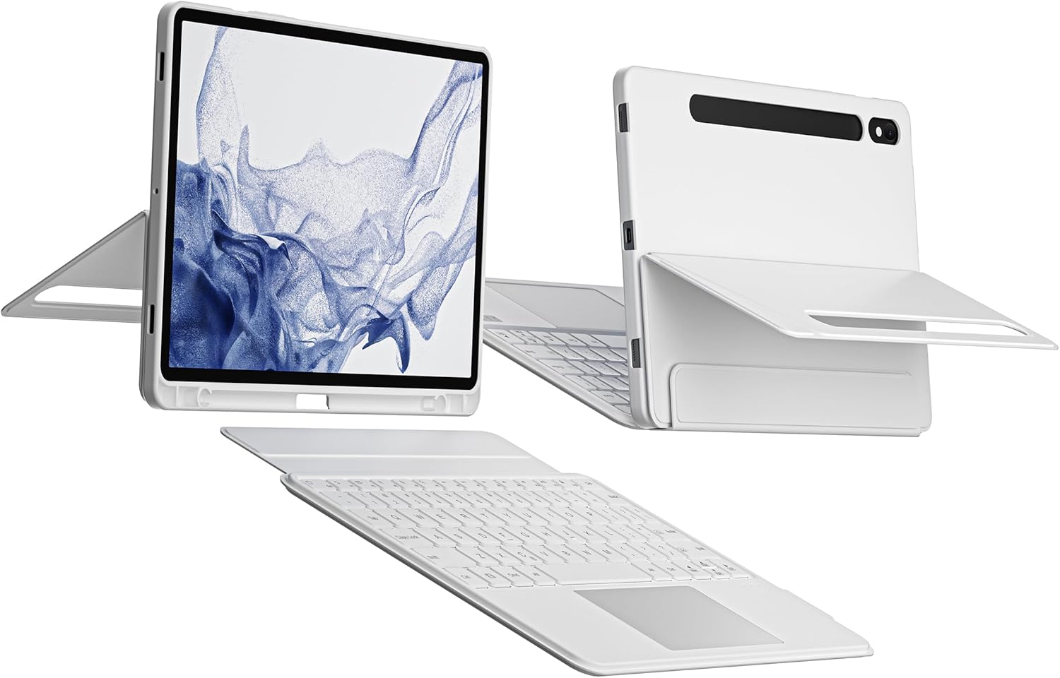 nimin Detachable Keyboard Cases for 12.4-inch Samsung Galaxy Tab S7+/S8+/S7FE,Built-in S Pen Holder and Trackpad,7-Color Backlit, Auto Sleep/Wake,Snow White