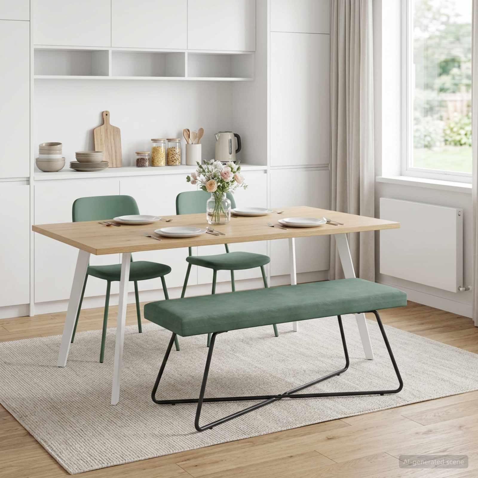 Ławka w kolorze morskiej zieleni, 110 x 40 x 45 cm, aksamitny materiał drewnopochodny, metalowa, wyściełana, salon, sypialnia, korytarz, korytarz, jadalnia, ławka z poduszką i półką do