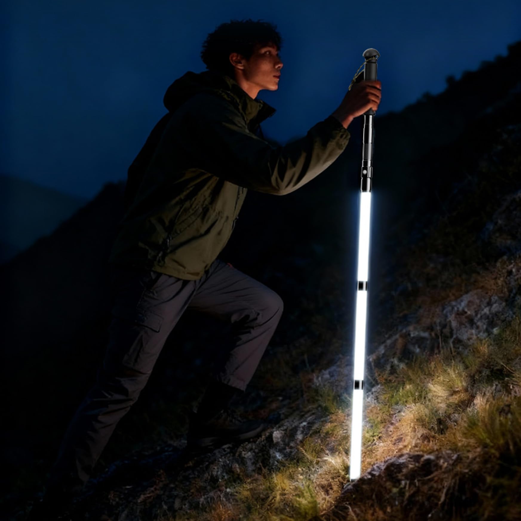 Jorzer Bastones para Senderismo, bastón de Senderismo Iluminado de aleación de Aluminio, Bastones de Plegables multifuncionales para montañas, senderos-