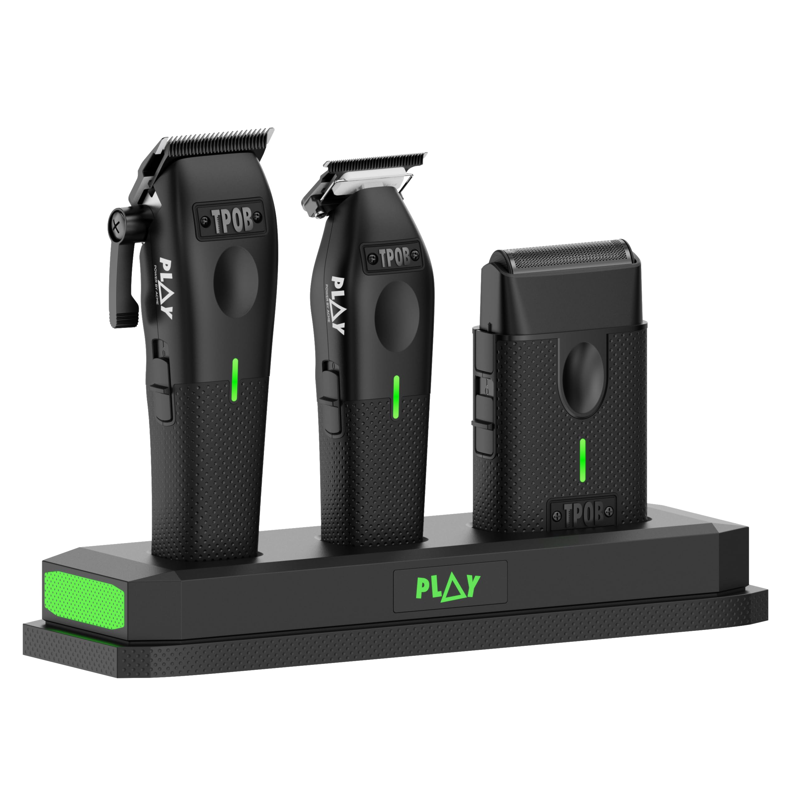 TPOB Play Barber - Rasoio per capelli da uomo, 7500 giri/min, con impugnature in gomma (set Blackout Deluxe)