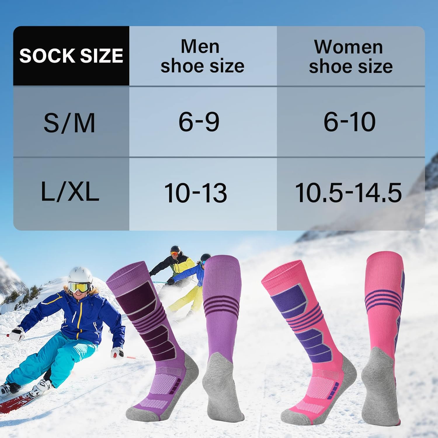 COOVAN Ski Socks Mens Womens 2 Packs Warm Winter Thermal Socks for Snow Snowboarding Knee High Compression Socks - Image 3