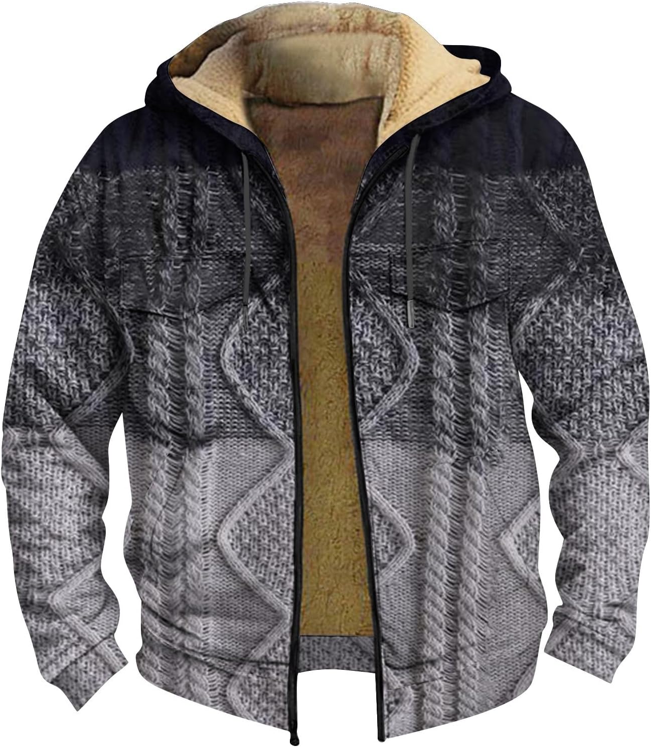 Hoodie Men Western Full Zip Up Hooded Sweatshirts Fleece Lined Striped Jackets Streetwear Fall Sweatshirts With Pocket