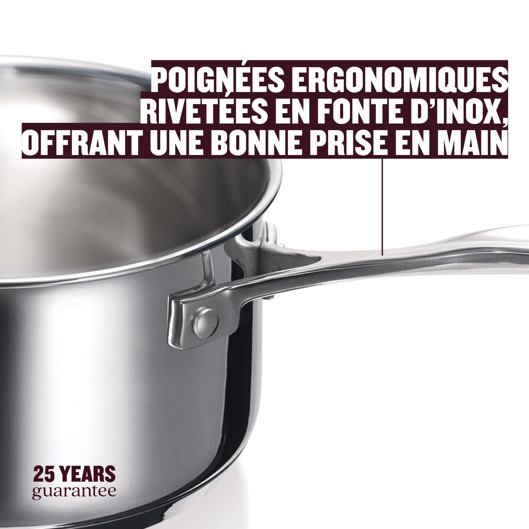 Beka Chef - Lot de 4 Casseroles Inox 18/10 - 14/16/18/20 cm - Tous Feux Compatible Induction - Acier Inoxydable