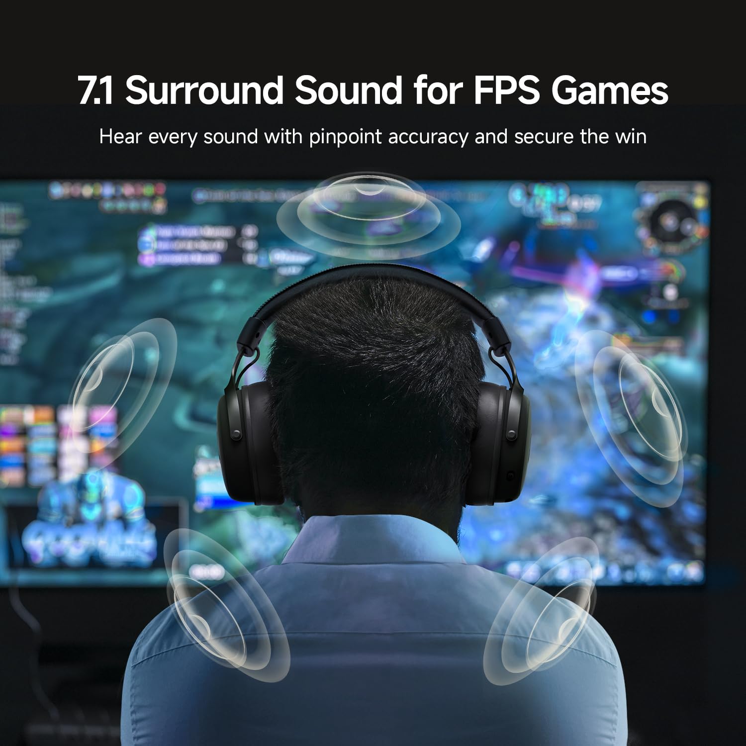 MCHOSE V9 Pro Kabelloses Gaming-Headset, 7.1 Surround Sound, 53 mm Neodym‑Treiber, 3‑Modi‑Konnektivität, 250 Stunden Akku, Abnehmbares Mikrofon, kompatibel mit PC, Mac, PS5, PS4, Switch‑Serie