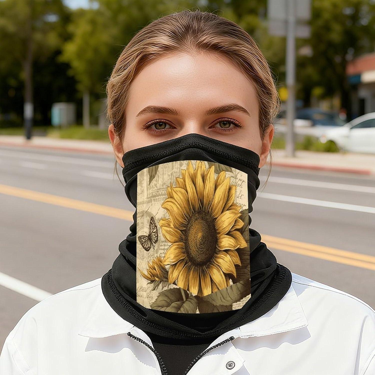 Retro Sunflower Face Mask for Men Women,Neck Gaiter Sunscreen Breathable,Face Cover for Skiing Fishing Hiking Cycling