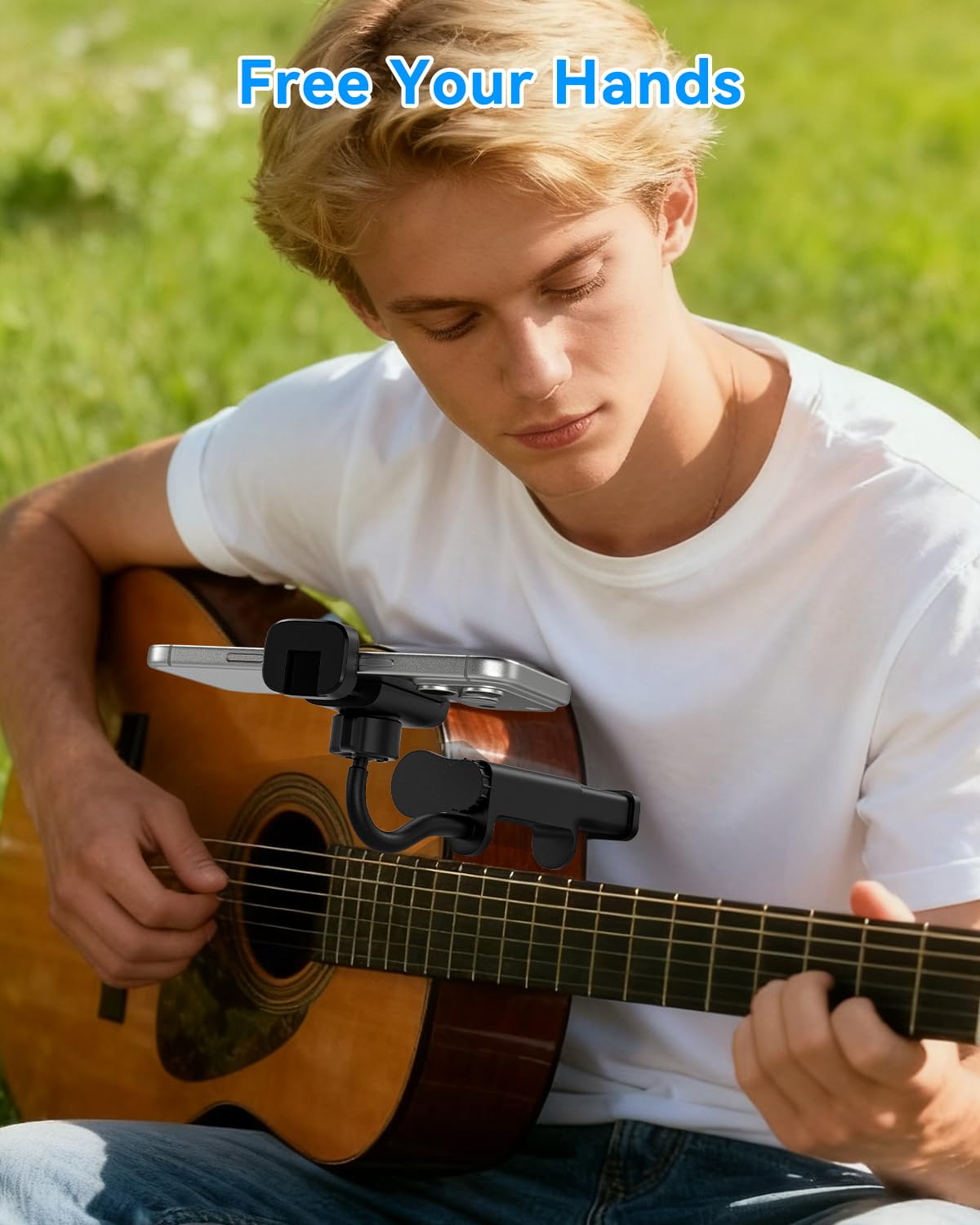 Support de Téléphone pour Guitare- Support Universel pour Smartphone pour Guitare, Basse, Ukulélé, Rotatif à 360° et Réglable, Idéal pour La Diffusion en Direct et l'enseignement en Ligne