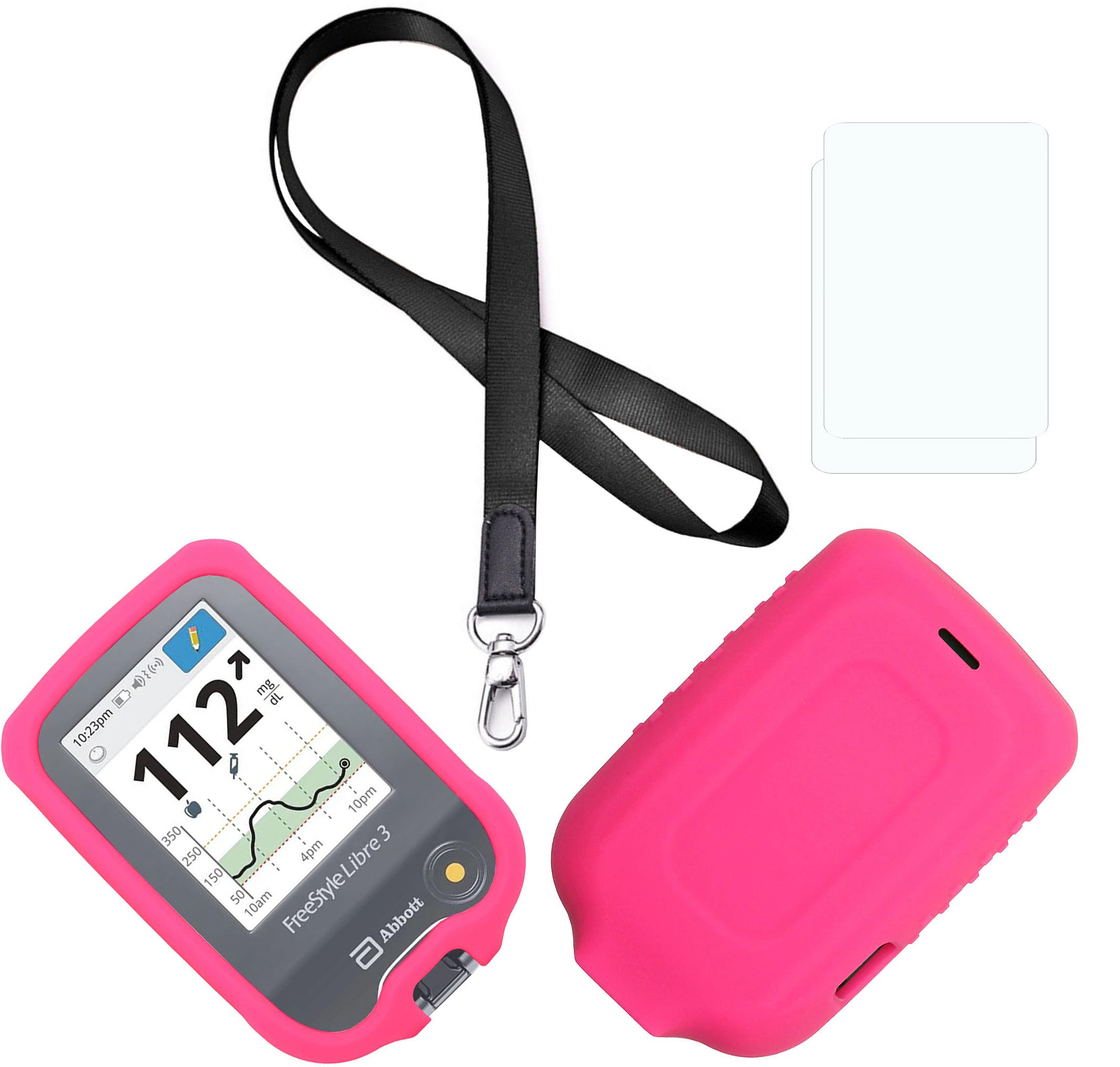 (Pink) Premium Silicone Case (Lanyard + TPU Screen Protector) for Freestyle Libre 3 & Freestyle Libre 2