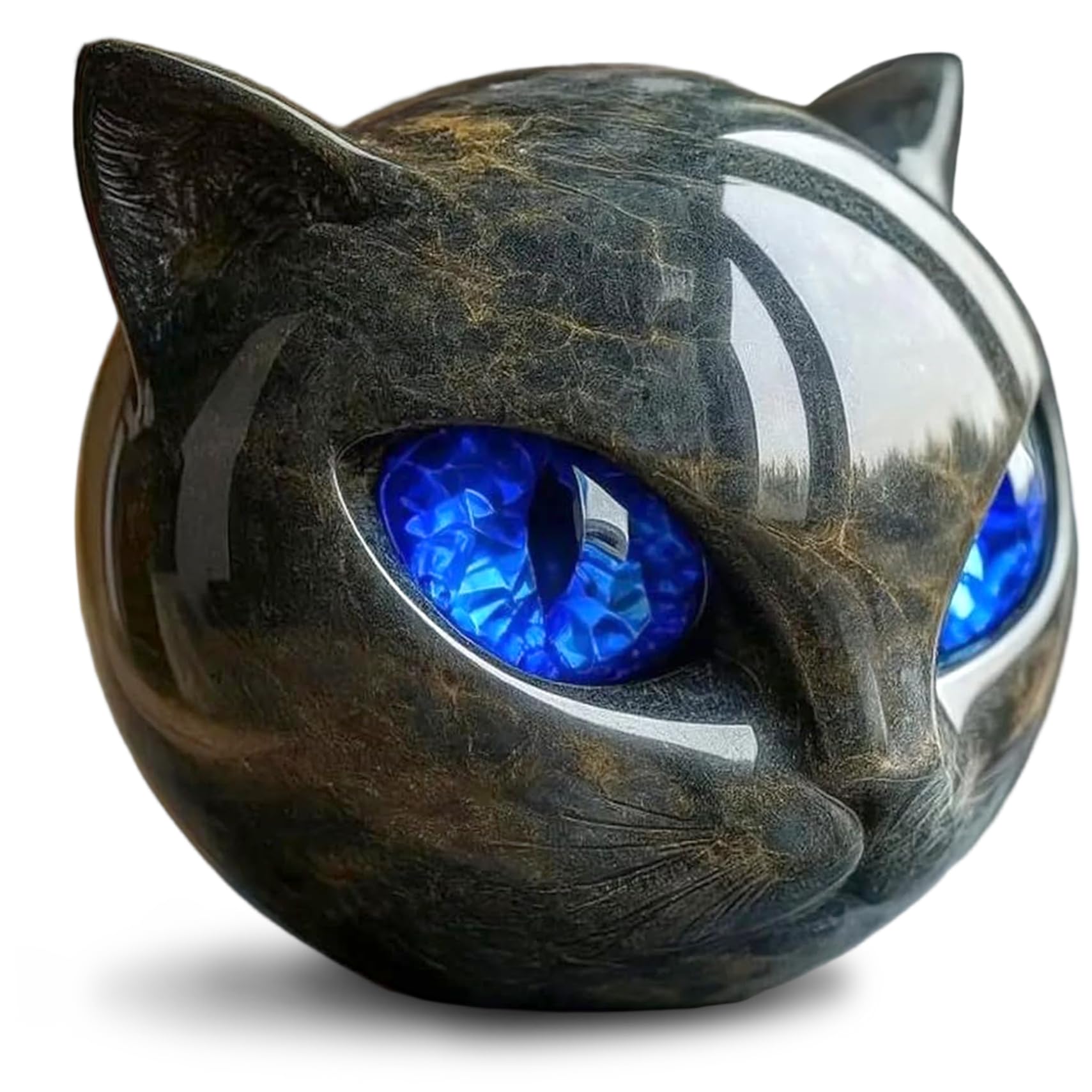 CAKEEYUM Luxury Black Cat Stone Sculpture, Lucky Gemstone Ceramic Cats Figurines with Blue Eyes, Refined Present for Home Office Decor Black Cat Stone Sculpture, Luxury, Cats F