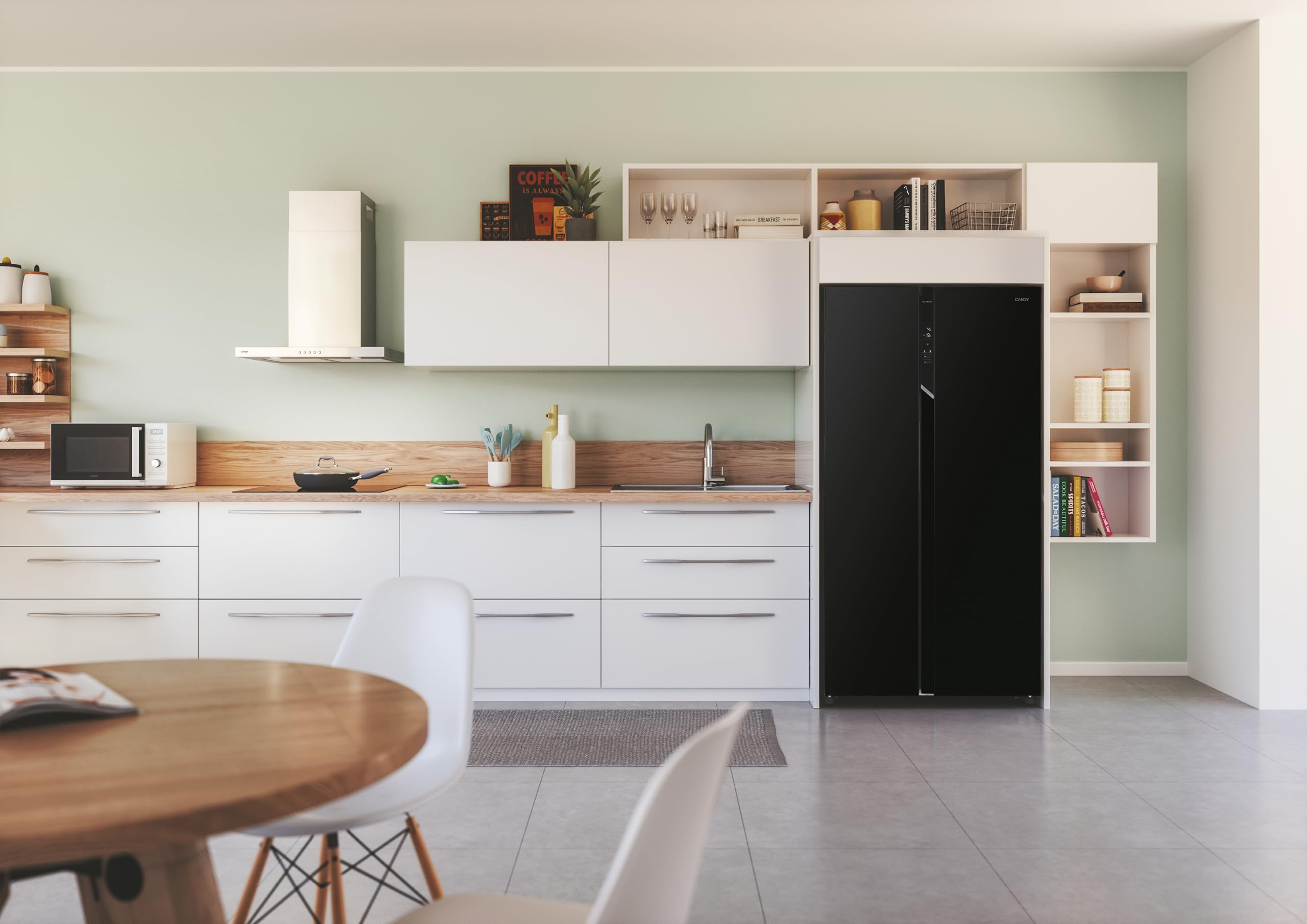 CANDY Frigorifero Side by Side No Frost 521L, Classe E, Display Touch, Super Freezing, Ripiani in Vetro, 177x91x67 cm (AxLxP) Nero - CHSBSO-6174B