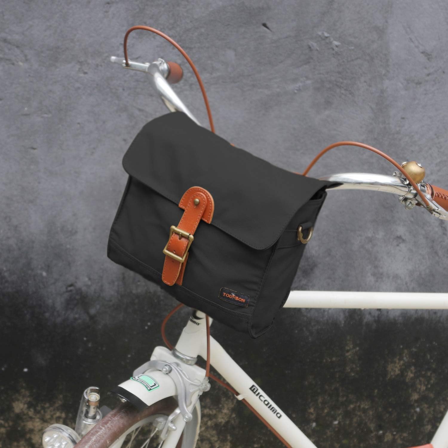 TOURBON Canvas Cycling Bike Handlebar Bag Bicycle Saddlebags Shoulder Messenger Storage