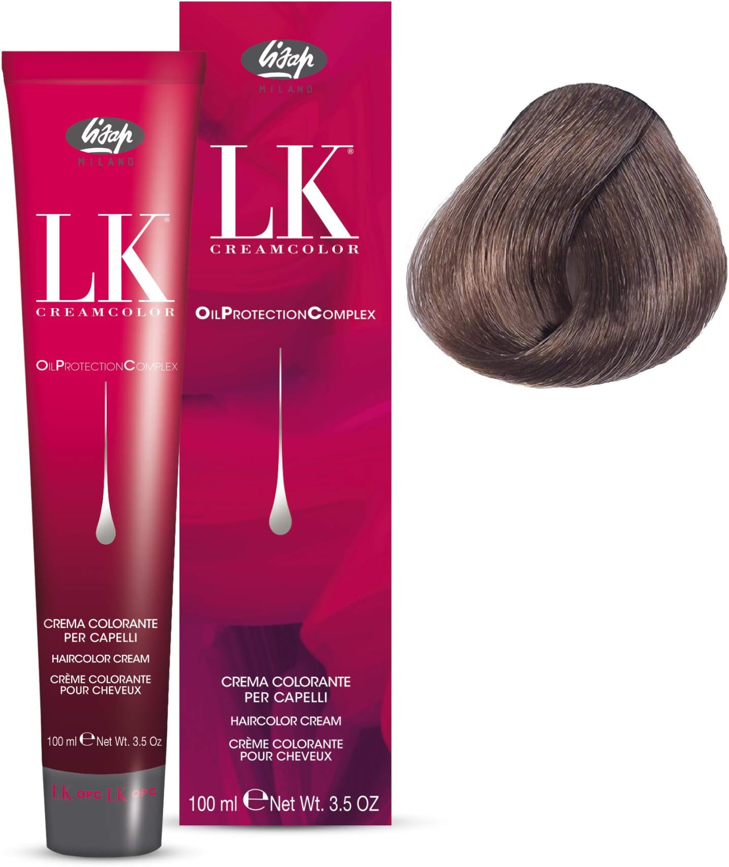 Lisap LK Oil Protection Complex Hair Color Cream, 100 ml./3.38 fl.oz. (7/2 - Medium Ash Blonde)