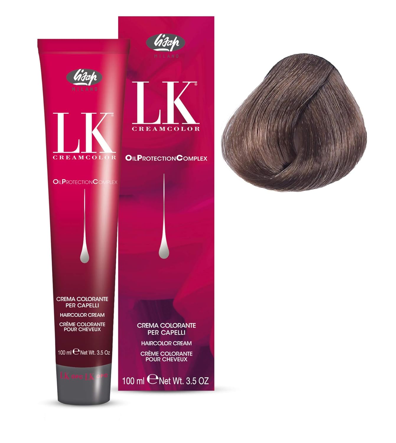 Lisap LK Oil Protection Complex Hair Color Cream, 100 ml./3.38 fl.oz. (7/2 - Medium Ash Blonde)