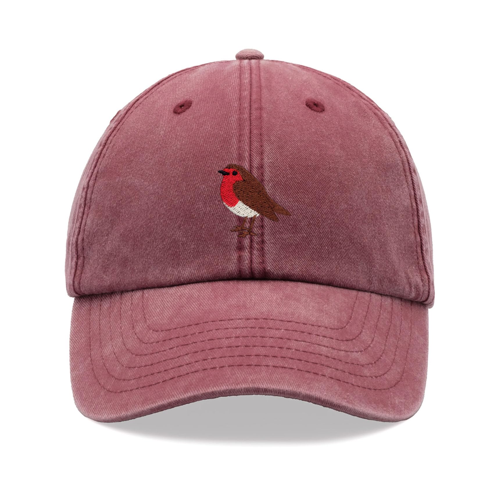 Robin Baseball Cap Vintage Washed Unisex Dad Hat Adjustable Red