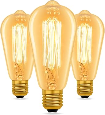 Caldarax ST64 Vintage Light Bulbs E27 Edison Screw Dimmable, Squirrel Cage Shaped Filament Bulb, Amber Glass 2200K Warm White, Retro Industrial Style Bulb for Ceiling, Chandelier, 60, Watt, 3 Packs [Energy Class G]