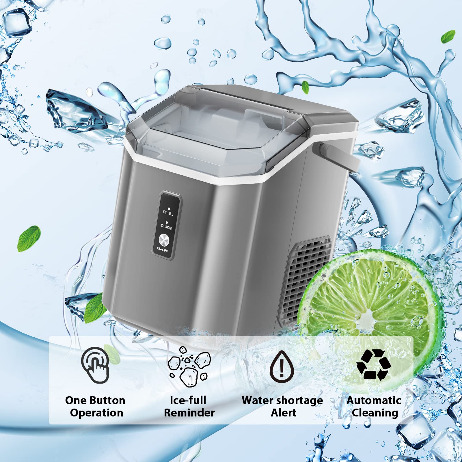 Antarctic Star Countertop Ice Maker Portable Ice Machine, Automatic-Cleaning Ice Makers, 34lbs/24h, Pebble Portable Ice Machine With Ice Scoop For Home Kitchen Bar Party Grey on Fridge.com - View 6
