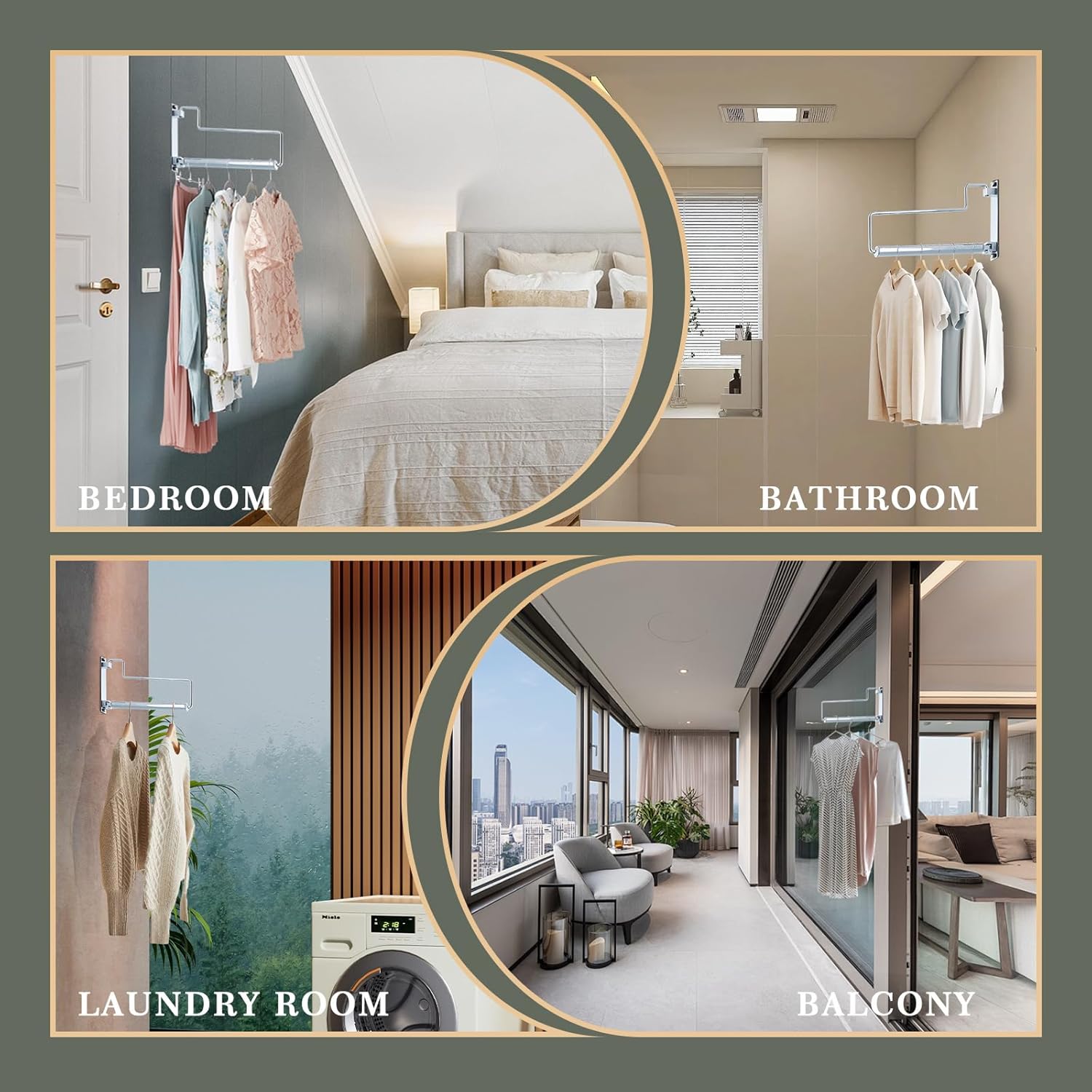 NEWRAIN Chrome Clothes Drying Rack, Wall Mounted Swing Arm Hanger for Laundry Room, Garage, Indoor & Outdoor Use