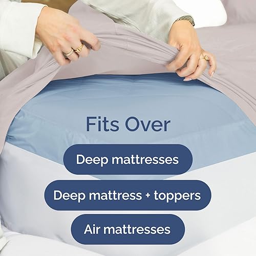 Miniatura 6 de Sábana bajera ajustable de algodón extra profunda de 400 hilos, tamaño King, sábana bajera individual de lujo para hotel, se adapta fácilmente a