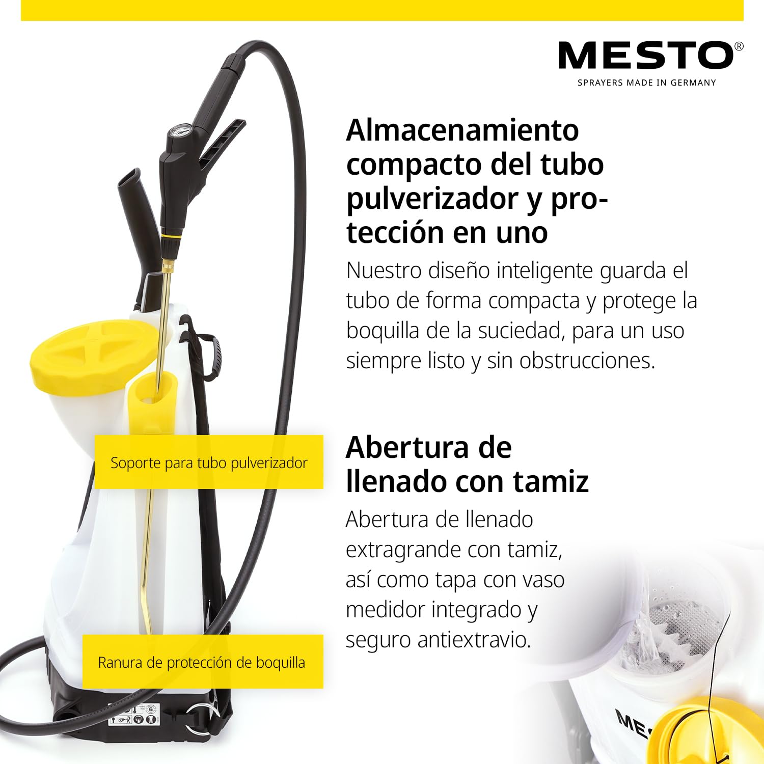 MESTO RS125 - Jeringa para espalda (12 L, incluye pantalla pulverizadora, pulverizador de jardín con 6 bares de presión, jeringa de malas hierbas para jardín, con válvula de cierre ergonómica y