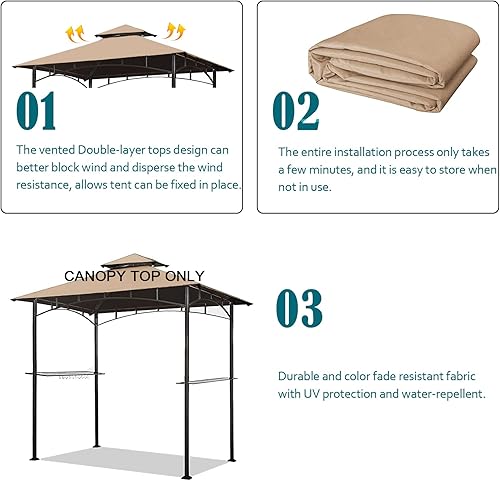 Miniatura 5 de Toldo de repuesto para cenador de parrilla, Wonwon 5x8, techo de doble nivel, cubierta de techo para barbacoa al aire libre, refugio para parrilla