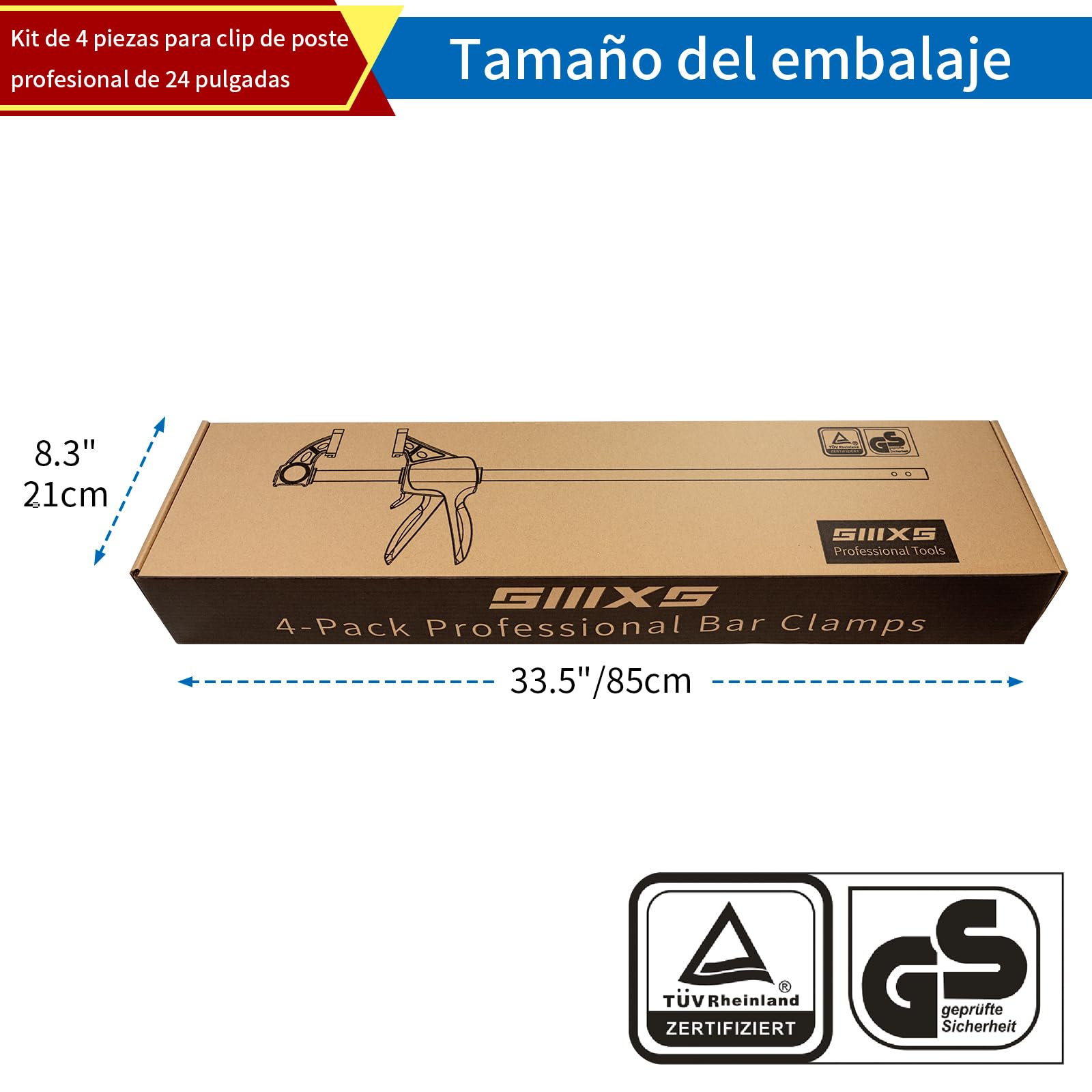 Sargentos de Barra, 4 piezas Abrazaderas de Barra, ancho de tensión 609mm, extensión 796mm, fuerza de tensión 80Kg, con certificado GS