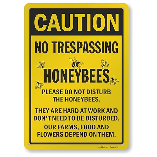 Miniatura 8 de SmartSign letrero de aluminio, leyenda "No Trespassing Honeybees" con gráfico, 18 pulgadas de alto x 12 pulgadas de ancho, negro o amarillo