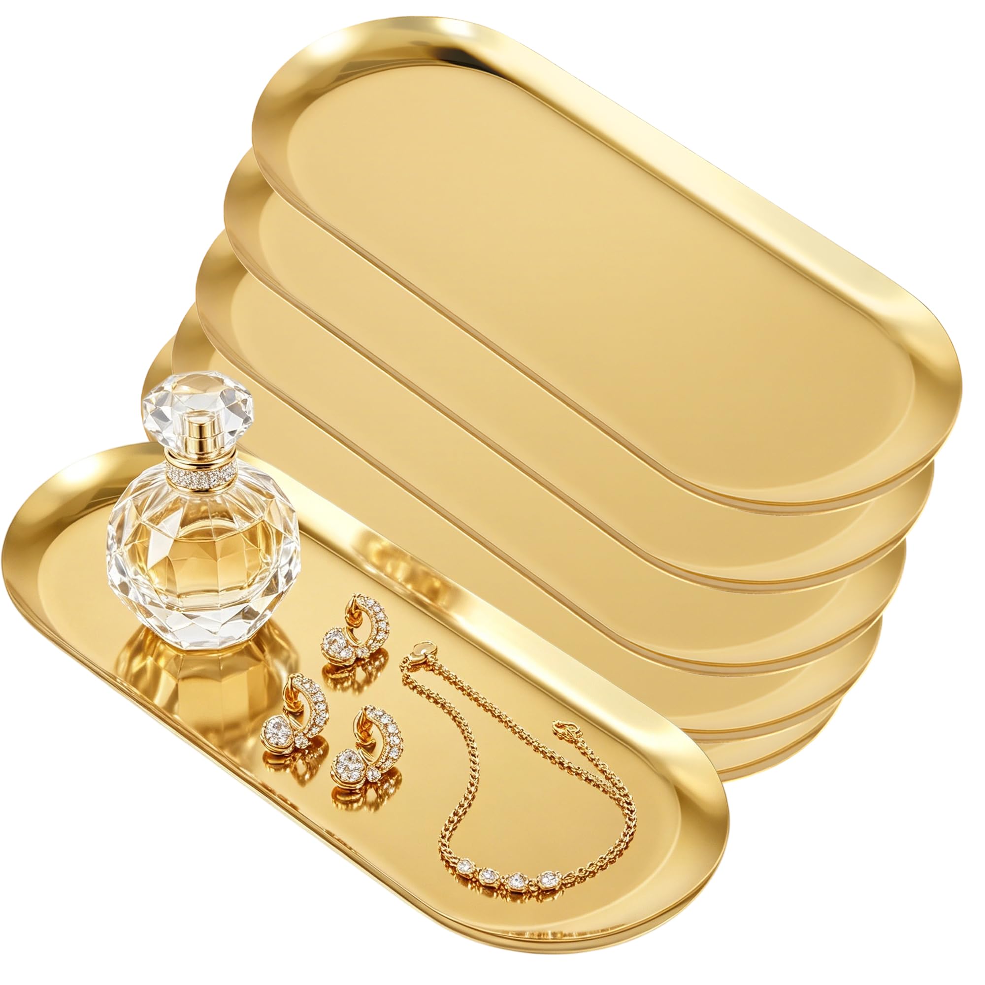 MAKTSAM 12 Pcs Gold Oval Vanity Trays 23x9cm