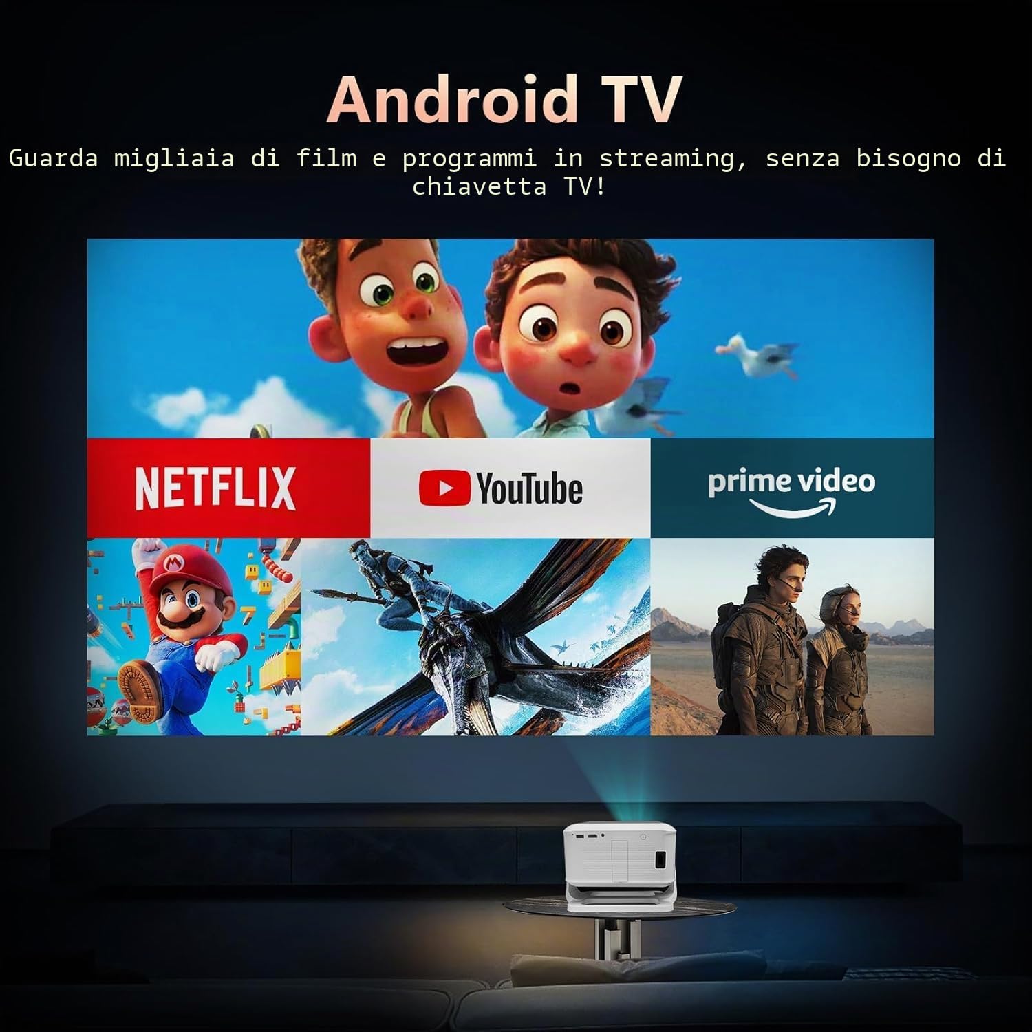 Smart Proiettore Portatile Compatibile con Netflix Autofocus Correzione Trapezio 600 ANSI WiFi6 Bluetooth HD 1080P VNEIMQN Supporto 4K Proiettori Smart per Home Cinema/Esterno (L350-Standard)