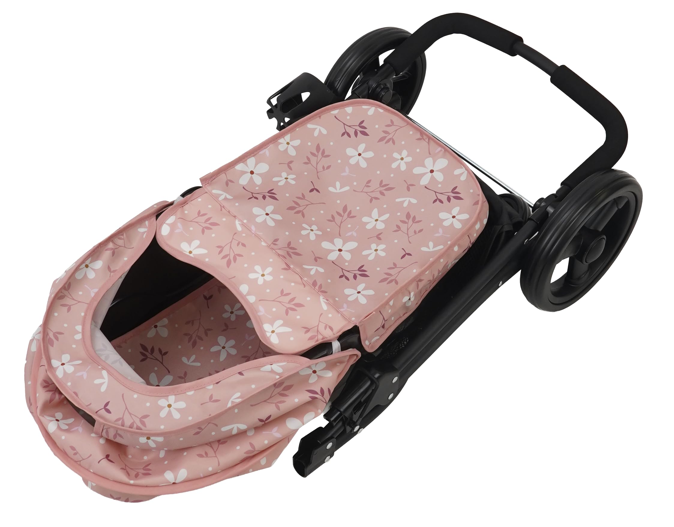 MOLTO – 2-in-1-Puppenwagen Bella mit Abnehmbarer Babywanne und verstellbarem Schiebegriff, Spielzeugwagen mit Verdeck, Wickeltasche und Korb, für Puppen bis 53 cm, ab 3 Jahren