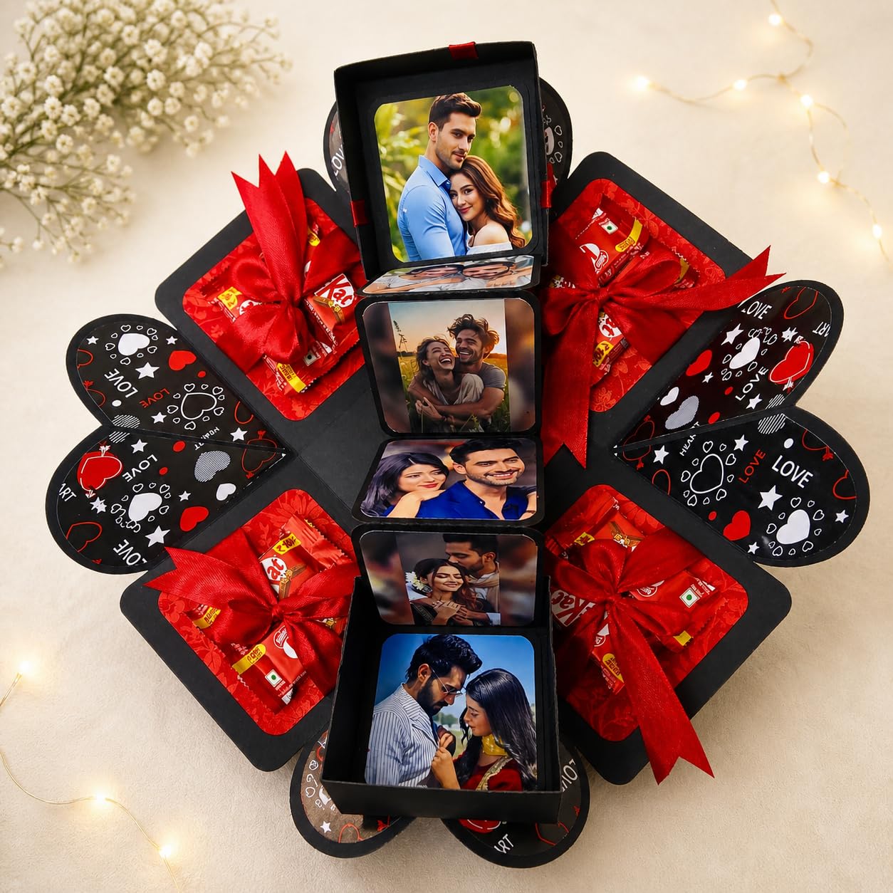 US IDEAL CRAFT Explosive Gift Box, Birthday Gift, Wedding gift, Valentine Love Gift for your wife/husband, fiance, boyfriend With 8 Chocolate Each 10 RS (1 Tin Box Includes Teddy & Roses)-image-31