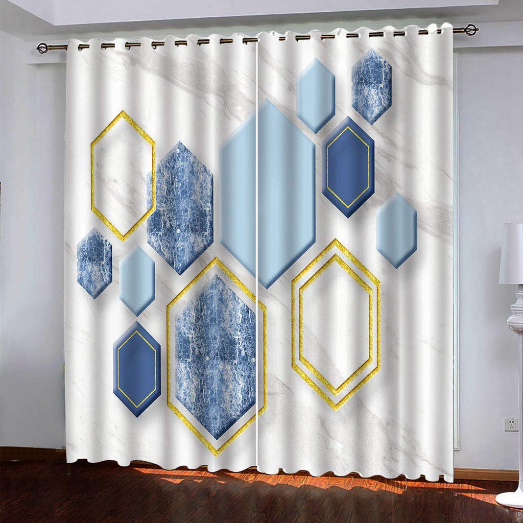 Maynuo Girls Blue Curtains For Bedroom 3D Geometric Hexagon Eyelet Top Curtain For 62X78inch Kids Window Treatments For Home Decoration Thermal
