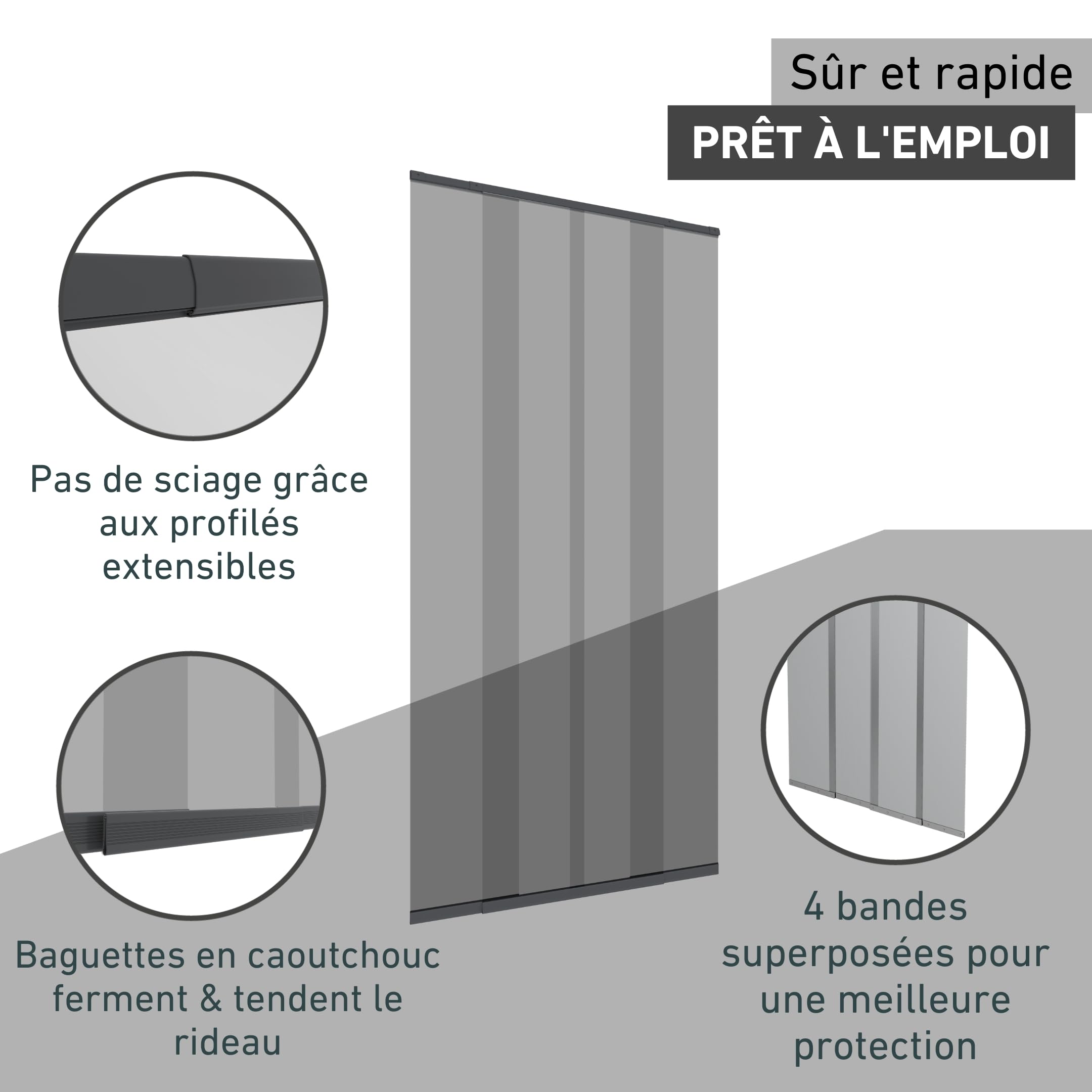 Windhager Moustiquaire porte télescopique 120 x 250 cm, rideau anti-insectes moustiques, installation facile sans perçage, passage libre pour porte balcon, anthracite, 04302