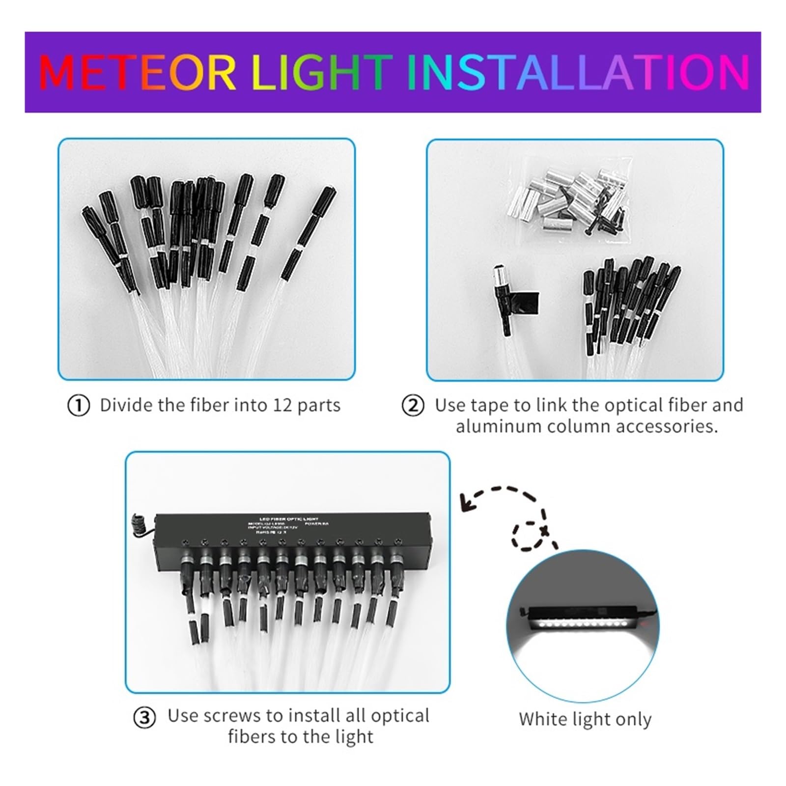 20W Meteor Twinkle Samochód Gwiazda Oświetlenie Dachowe Gwiaździste Niebo Lampa Sufitowa Romantyczne Oświetlenie Wnętrza Auta Lampy Gwiazdki LED Oświetlenie Światłowodowe(Mixed 900 4m 200 4m)