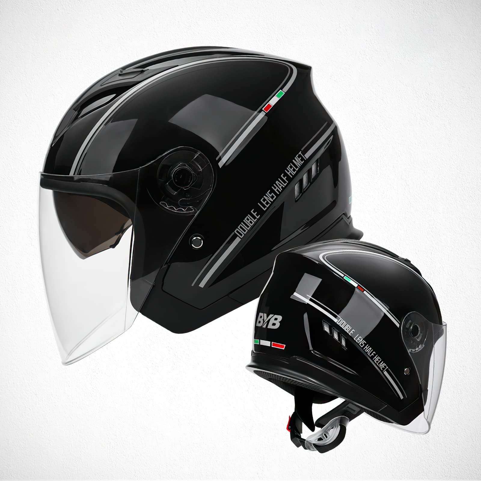 Otwarty kask motocyklowy, kask skuter elektryczny z przyłbicą, kask motocyklowy dla kobiet mężczyzn dorosłych (czarny)