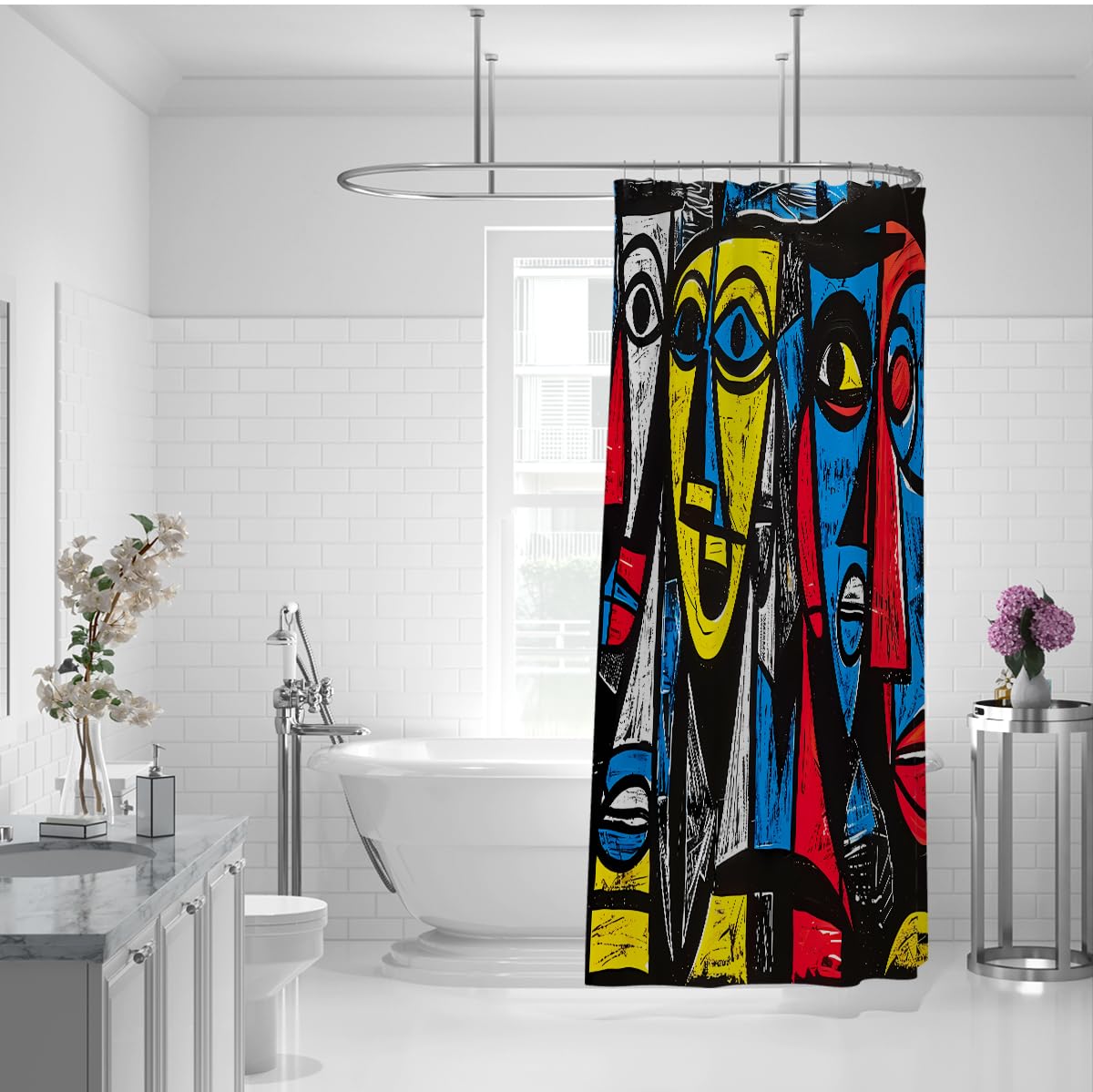 Rideau de Douche Figure Humaine géométrique colorée 200 x 220 cm